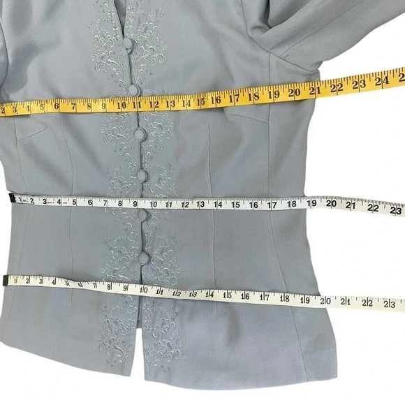 NYP Suits Vintage Embroidered Blazer Pantsuit Two Piece Set Size 14 Ash Blue - Picture 12 of 16
